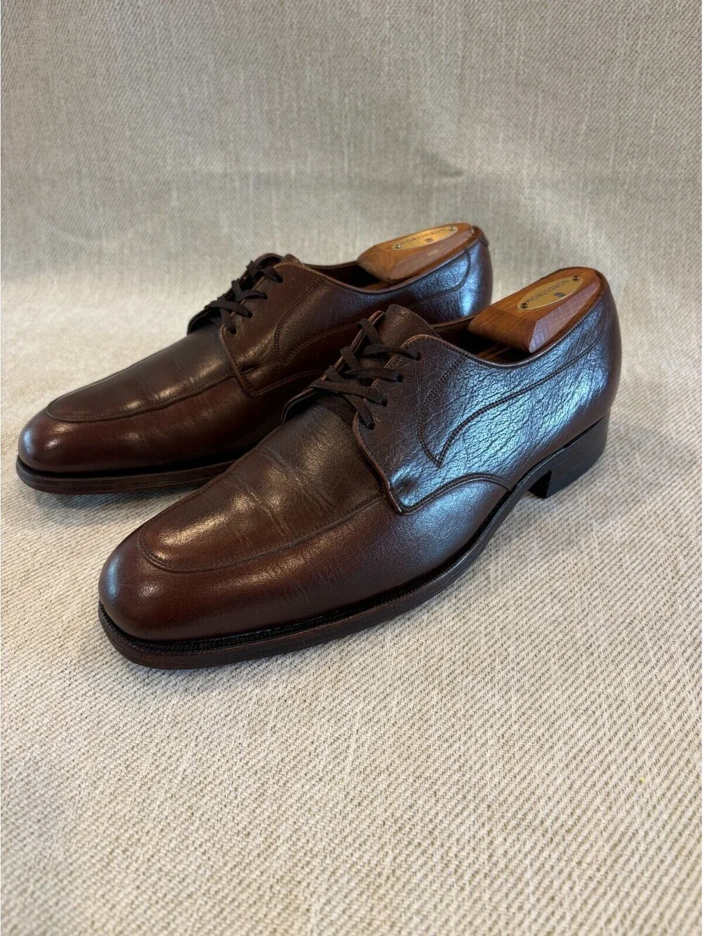Vintage Florsheim Imperial Derby Shoes Mens 9.5 B Brown Leather Apron Toe